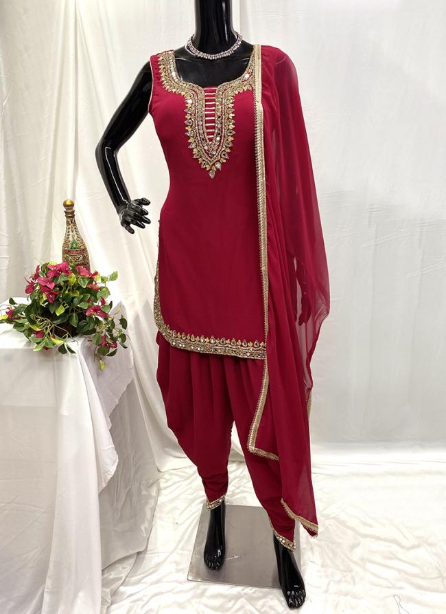 Georgette Rani Pink Party Wear Hand Work Readymade Dhoti Suit